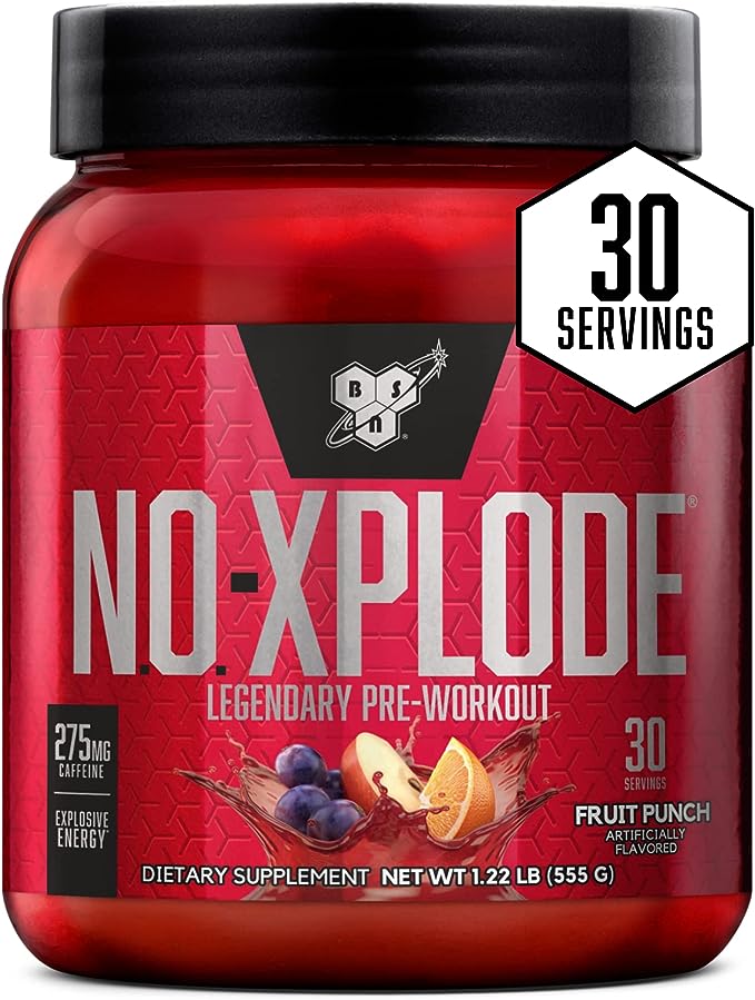 BSN N.O Xplode Pre-Workout Powder, Fruit Punch, 30 servings