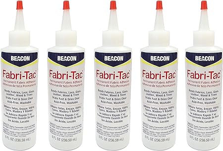 Five-Pack Beacon Fabri-Tac Permanent Adhesive, 8 Ounce The Glue Gun in A Bottle !