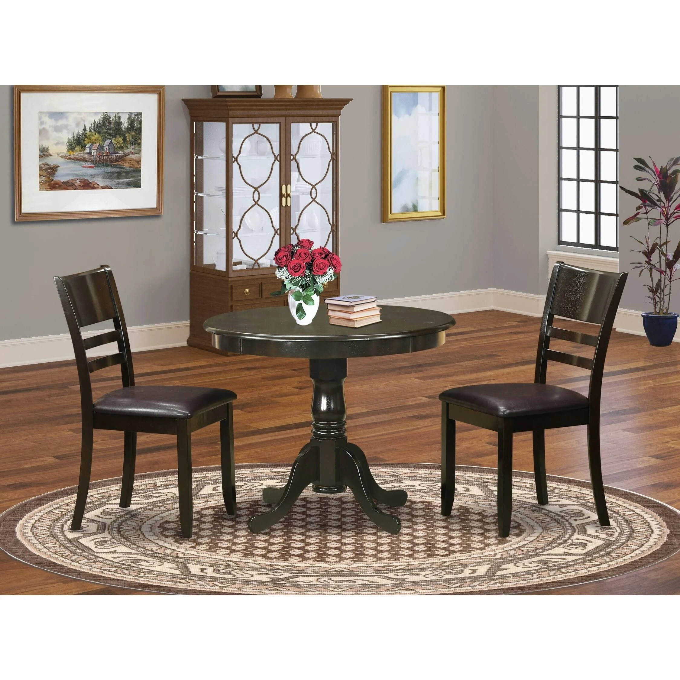 East West Furniture ANLY3-CAP-LC 3 Piece Kitchen Table Set-Round Kitchen Table and 2 Dining Chairs