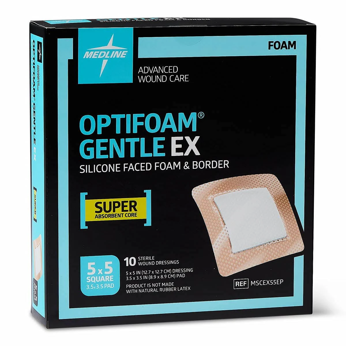 Optifoam Gentle EX Bordered Foam Dressing, 5" x 5" 10/Box