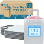 Reli. White Paper Bags | 110 Pcs Bulk | 8"x4.5"x10.25" | White Paper Bags With Handles | Kraft Paper Gift Bags/Shopping Bags | Small Craft Paper Bags in Bulk | Gifts, Shopping, Retail, Merchandise