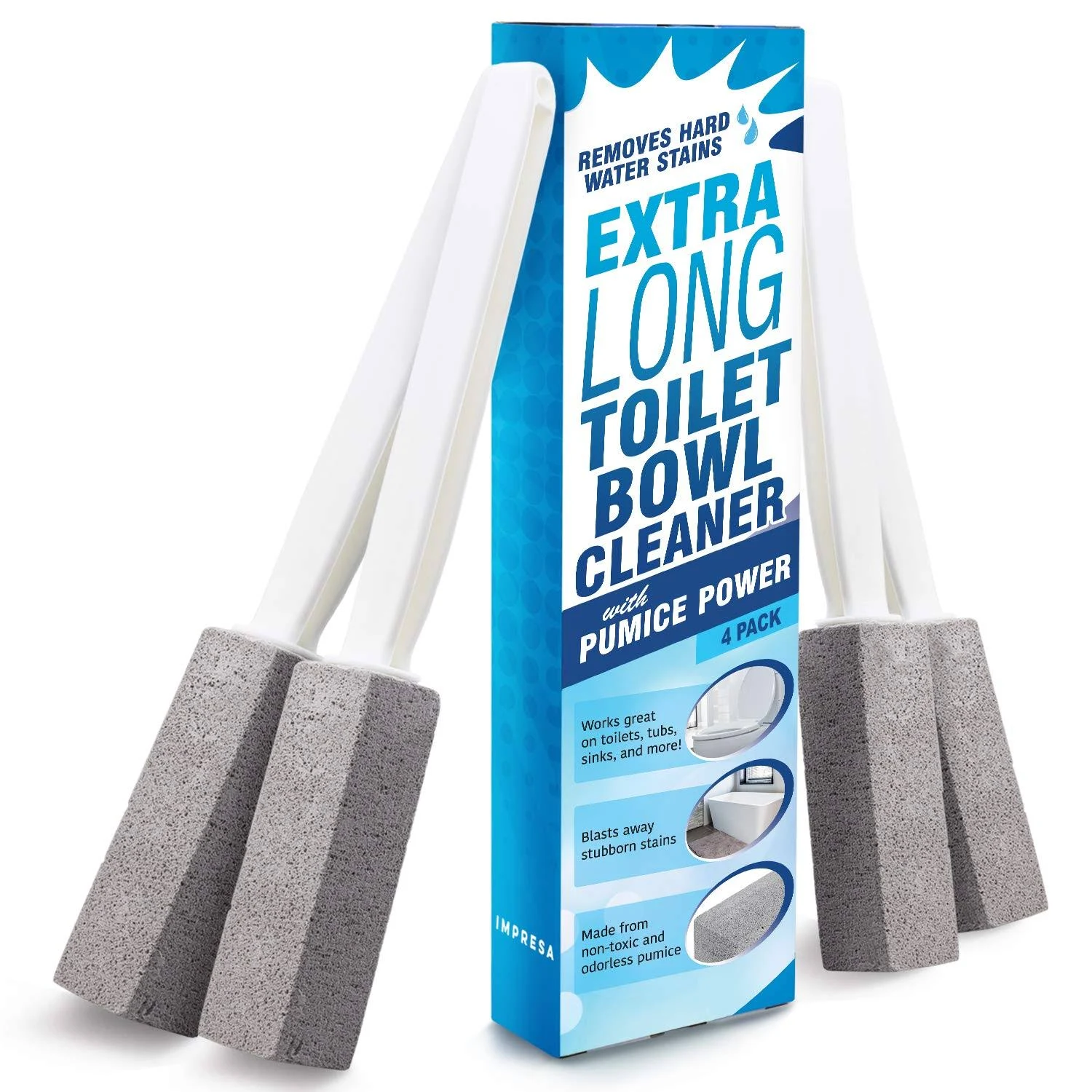 [4 Pack] Pumice Stone Toilet Bowl Cleaner with Extra Long Handle - Limescale 