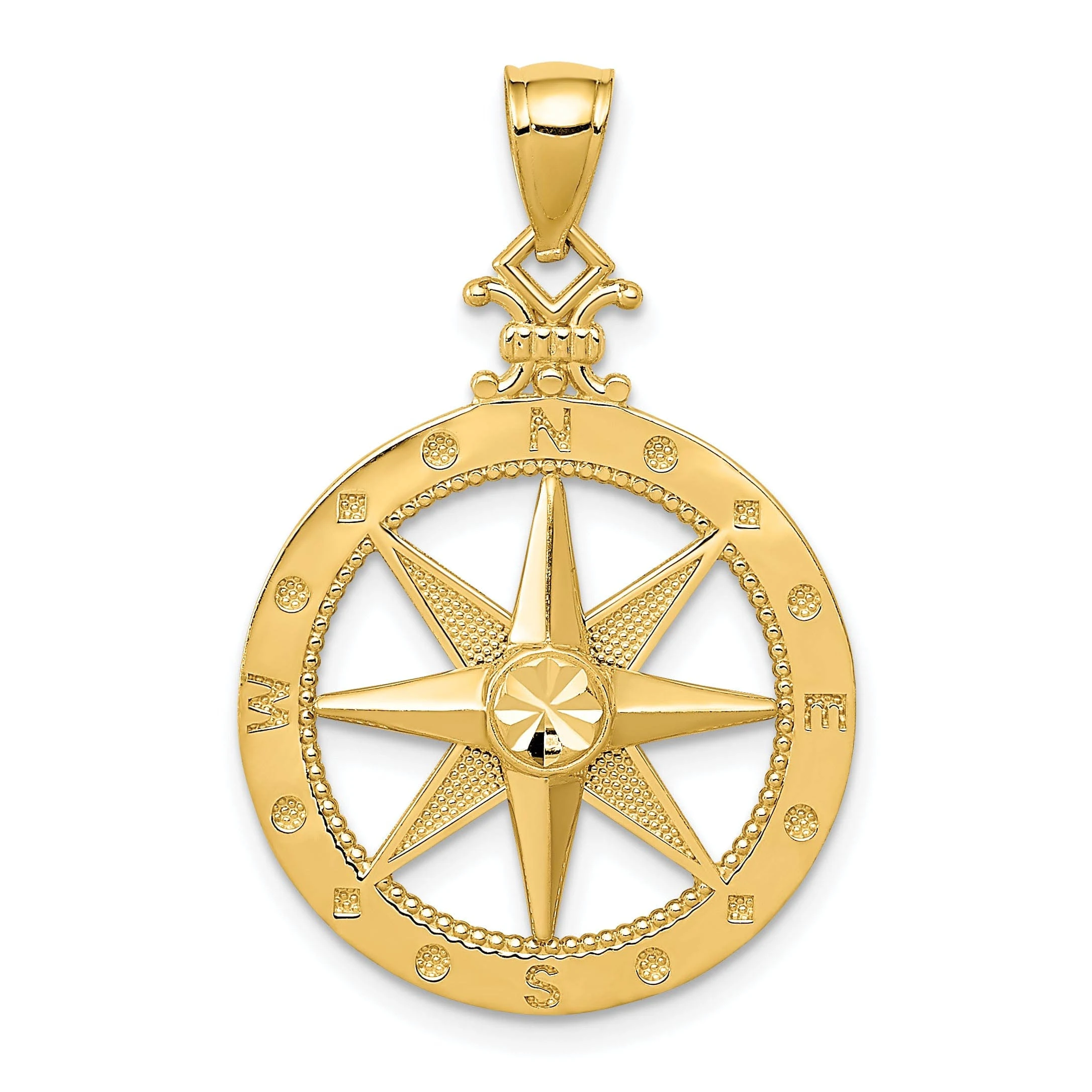 Finest Gold 14K Yellow Gold Diamond-Cut Polished Compass Pendant