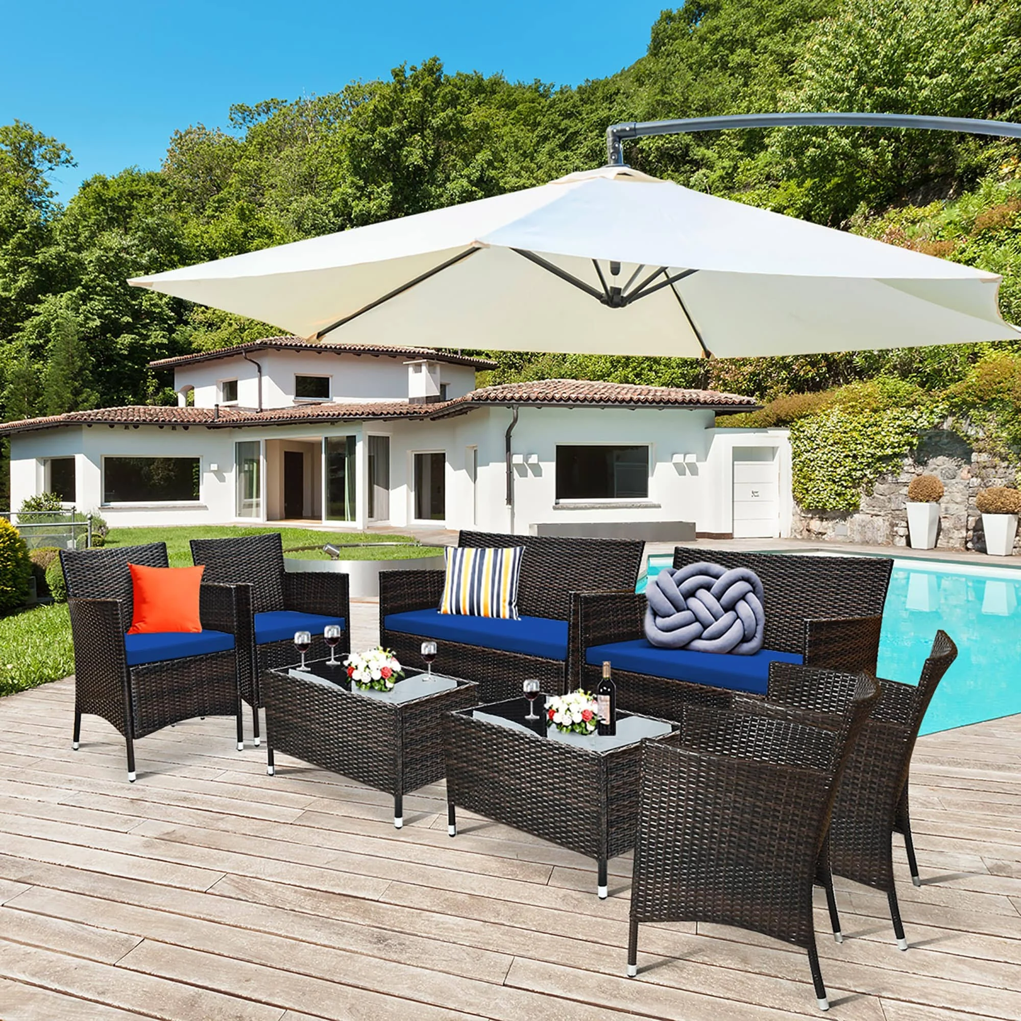 Costway 8PCS Rattan Patio Furniture Set Cushioned Sofa Chair - See Details