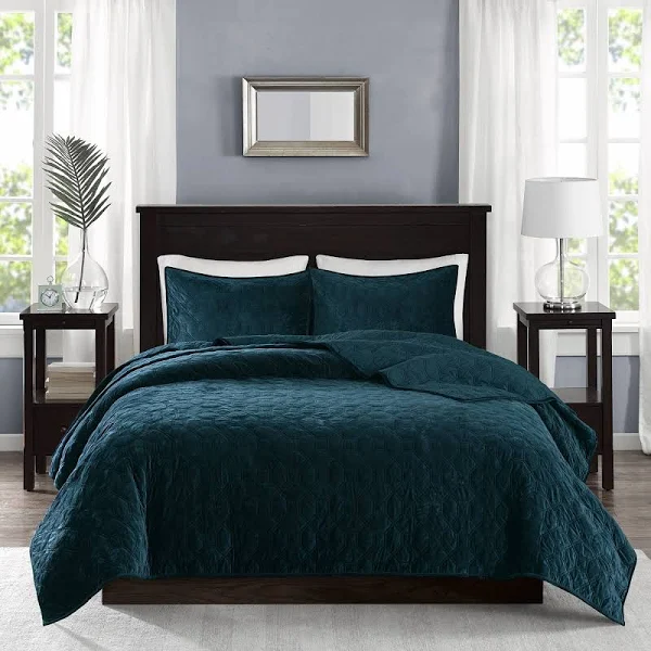 Madison Park Harper Velvet 3-Piece Reversible Coverlet Set, Teal, Full/Queen