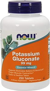 NOW Foods Supplements, Potassium Gluconate 99mg, Easier to Swallow, Essential Mineral*, 250 Tablets