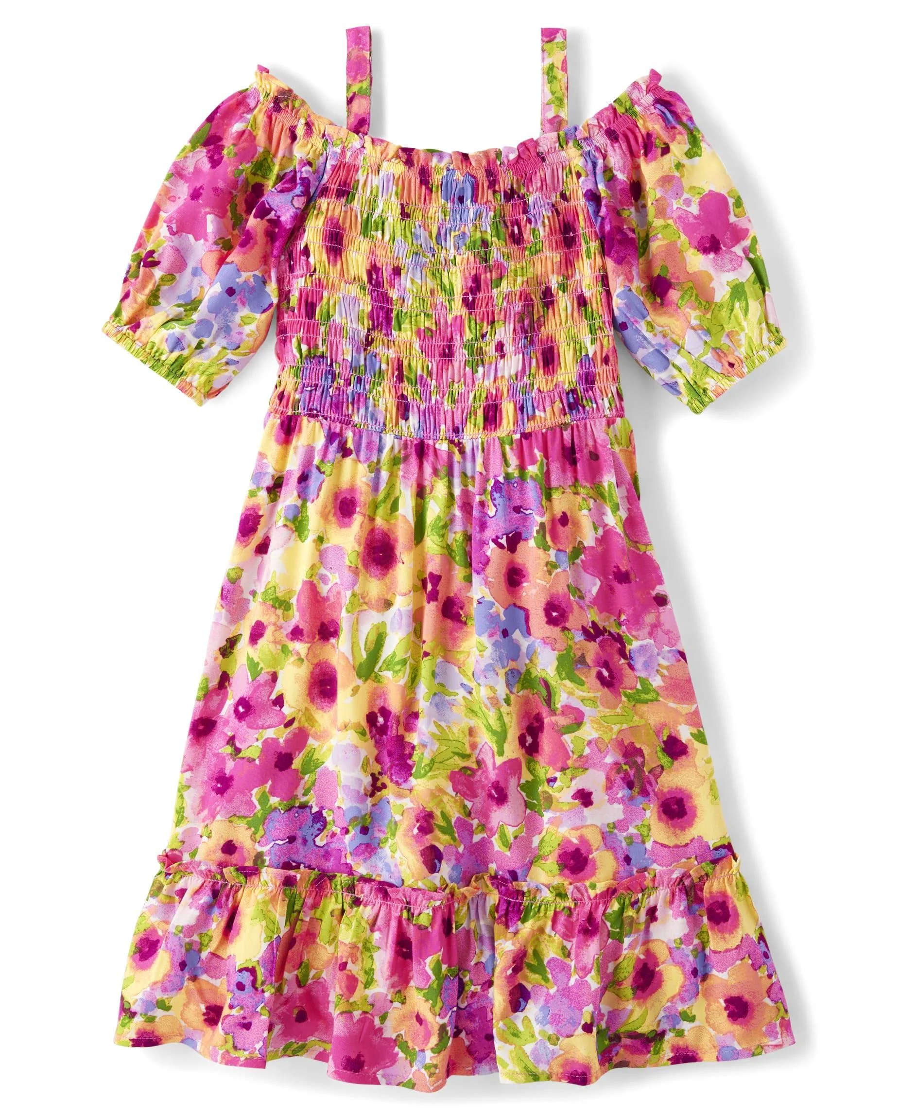 The Children's Place Baby Girls' Short Sleeve Dressy Special Occasion Dresses, Madalyn Floral Cold Shoulder, Large