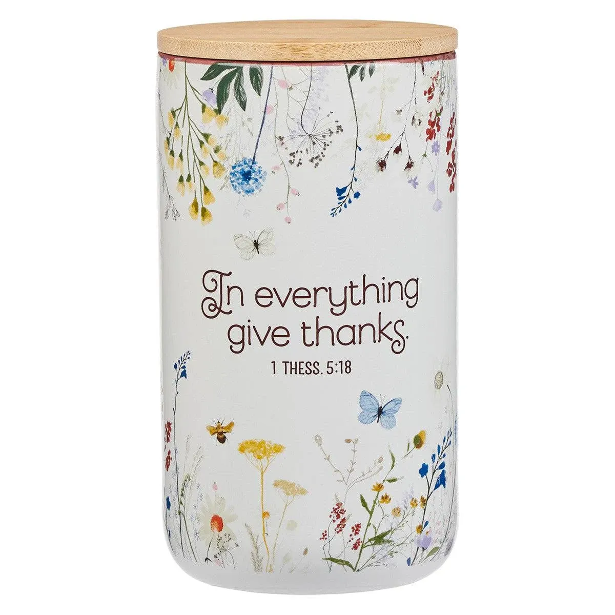 Christian Art Gifts Keepsake Count Your Blessings Ceramic Gratitude Jar Set w/Bamboo Lid: Today I'm Grateful For - 365 Bible Verse Note Cards for Thankfulness, Multicolor Flowers, Purple/Pink Floral