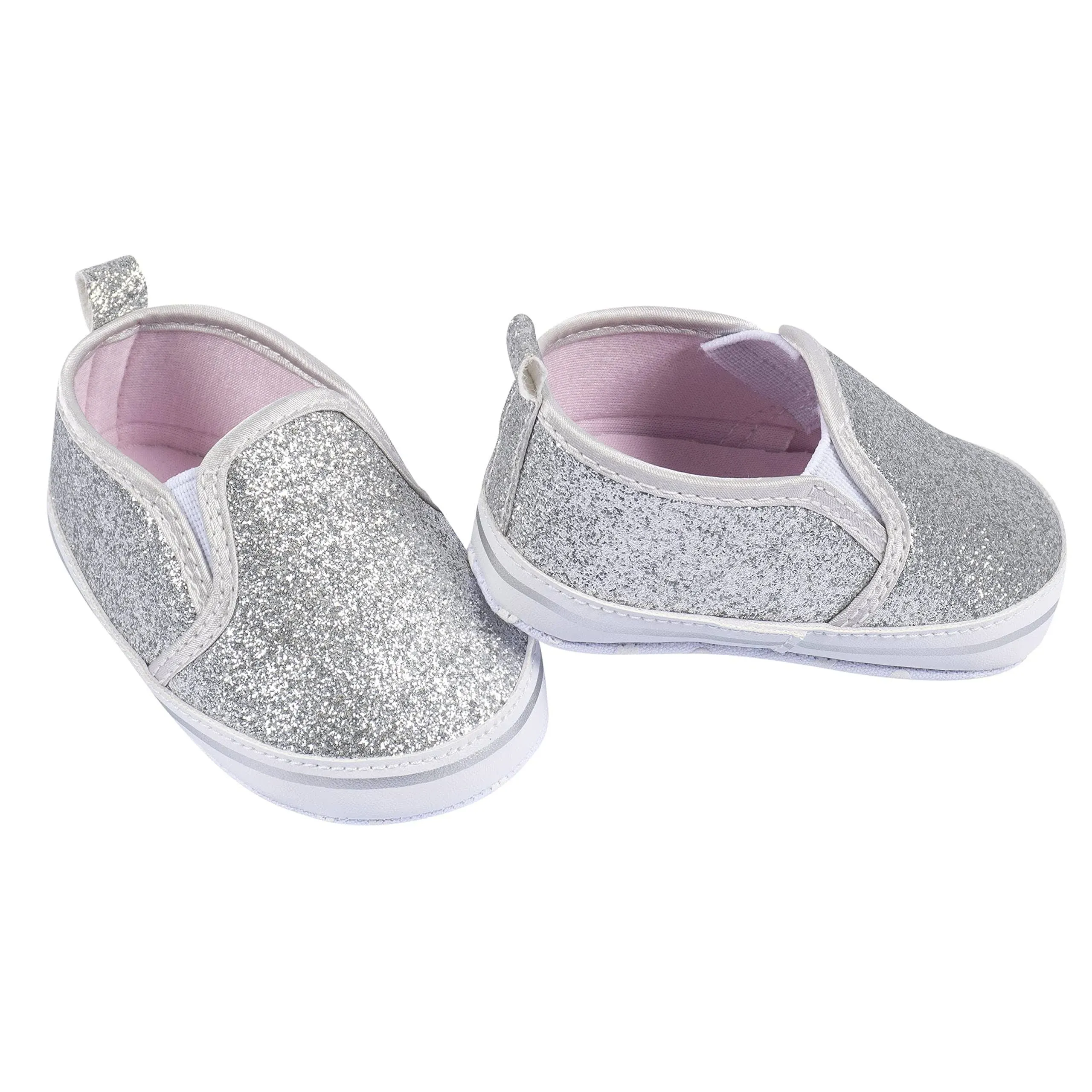 Gerber Kids Infant & Toddler Girls Silver Glitter Slip-On Sneaker - US 8