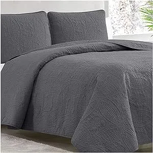 Mellanni King Bedspread Coverlet Set - Bedding Cover with Shams - Ultrasonic Quilting Technology - 3 Piece Oversized Quilt Set - Bedspreads & Coverlets (King, Gray)