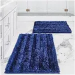 Civkor Bath Mats for Bathroom Navy Blue, Bathroom Rugs Set of 2 Pieces Shiny with Non Slip Backing, Super Water Absorbent Machin