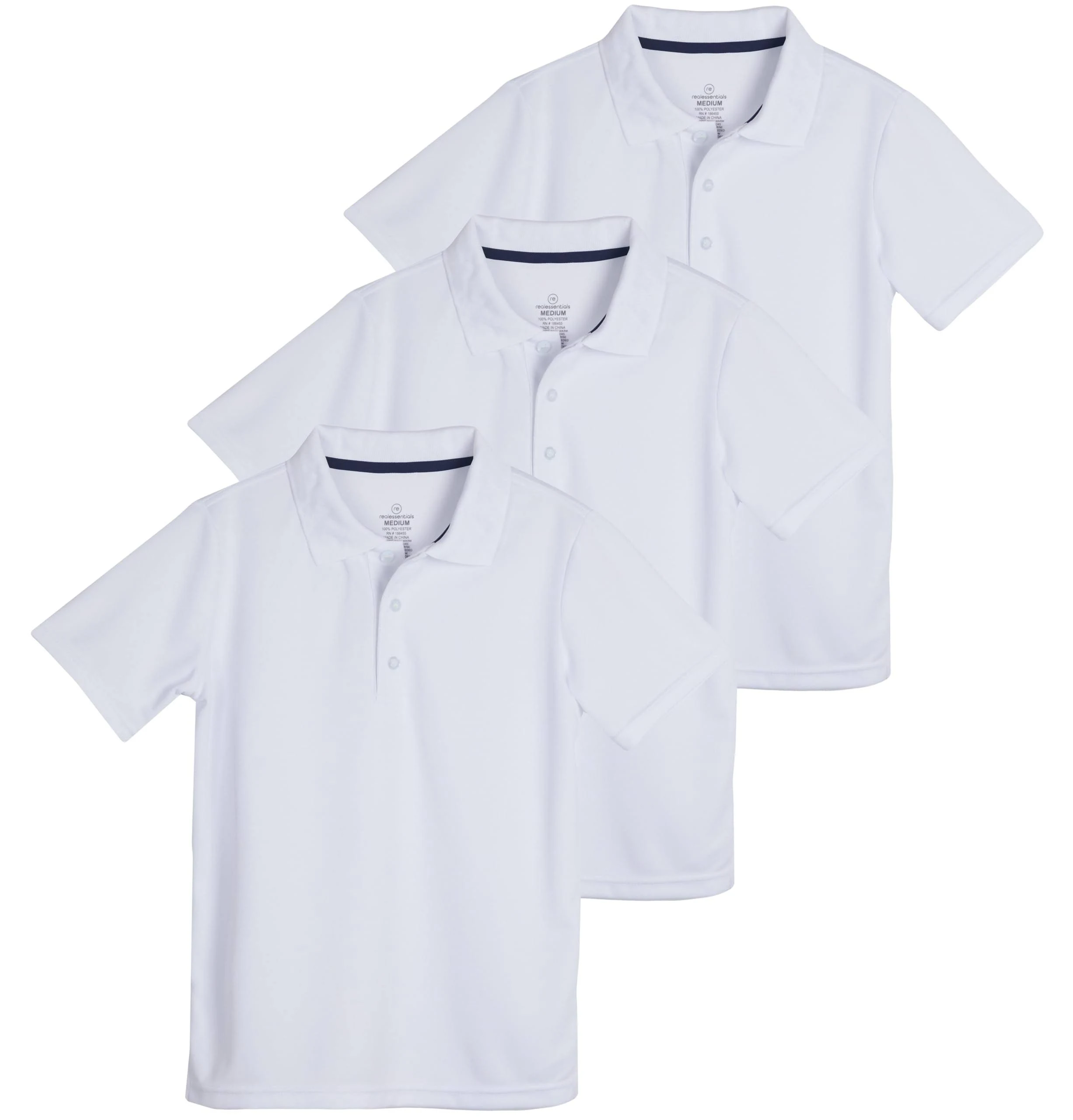 Real Essentials 3 Pack: Boy's Short Sleeve Polo Shirt - School Uniform Active Performance Golf (Ages 4-16)