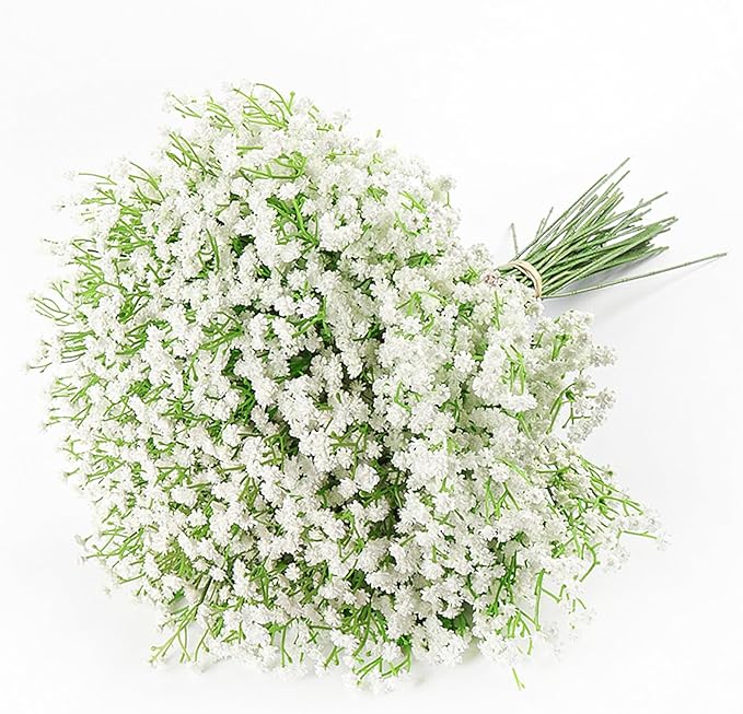 DEEMEI 15 PCS Babys Breath Artificial Flowers Fake Babys Breath Flowers Artificial Bulk White Gypsophila Bouquets Real Touch Faux Flowers for Wedding Floral Arrangement Party Home Decoration