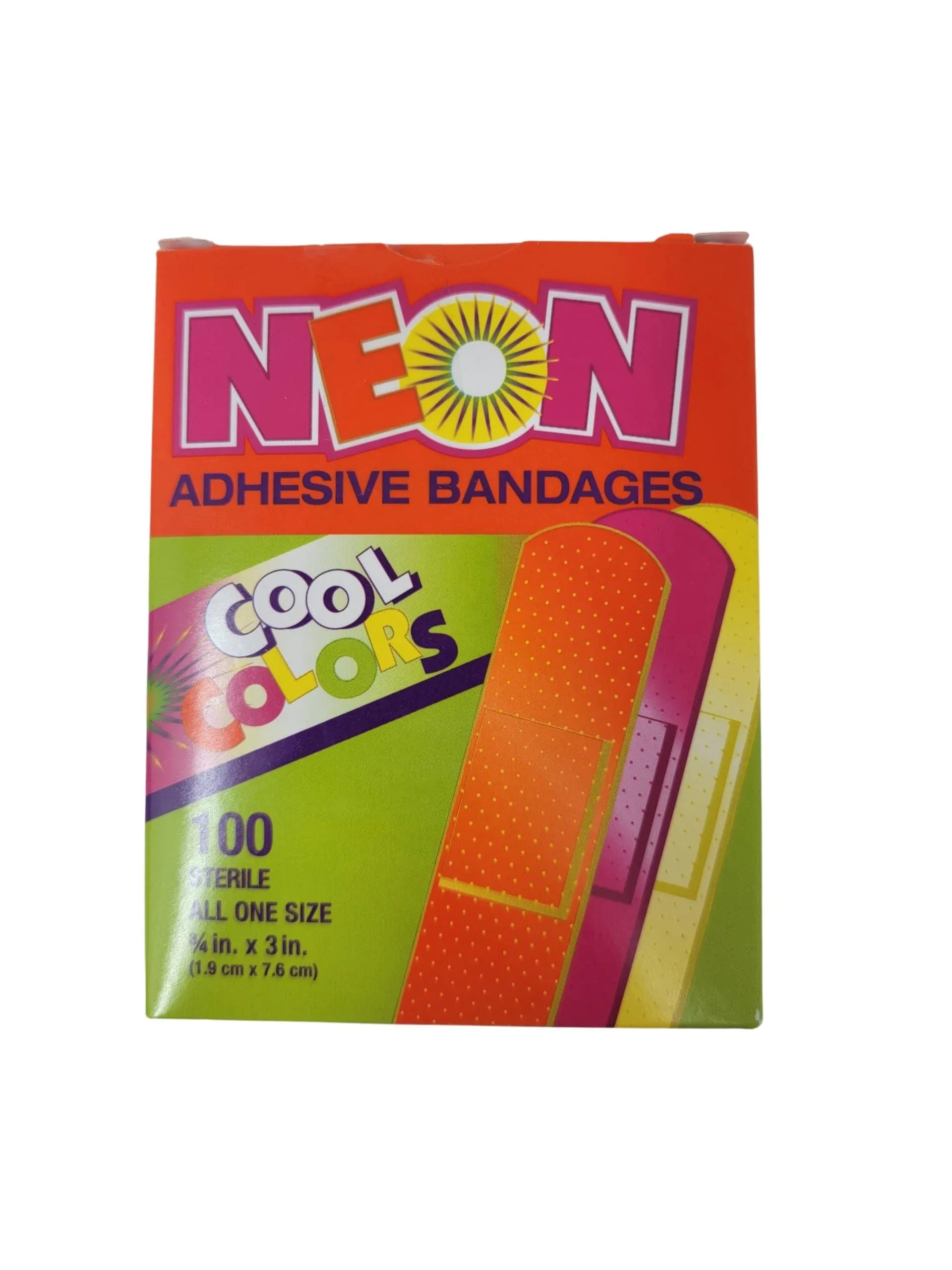 Neon Adhesive Bandages, Assorted Colors, 3/4" x 3", 100/BX (1 Box)