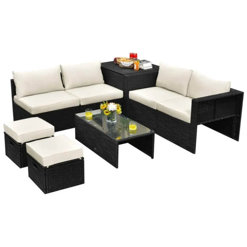 Patiojoy 8PCS Patio Conversation Set Sectional Sofa Set, All-Weather PE Rattan,