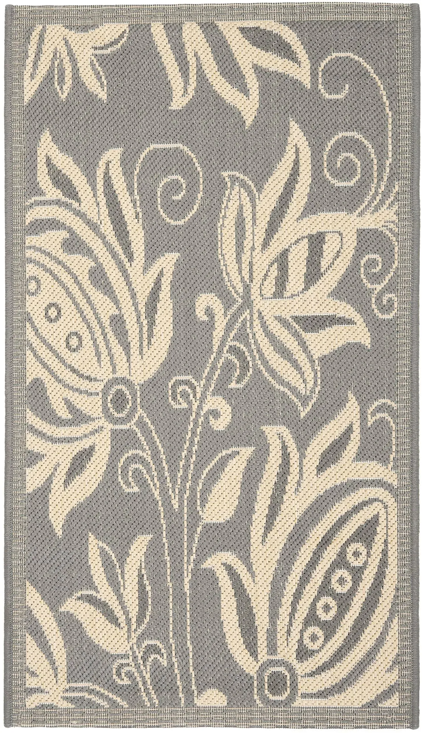 SAFAVIEH Courtyard Collection Accent Rug - 2' x 3'7", Grey & Natural, Floral Design, Non-Shedding & Easy Care, Indoor/Outdoor & Washable-Ideal for Patio, Backyard, Mudroom (CY2961-3606)