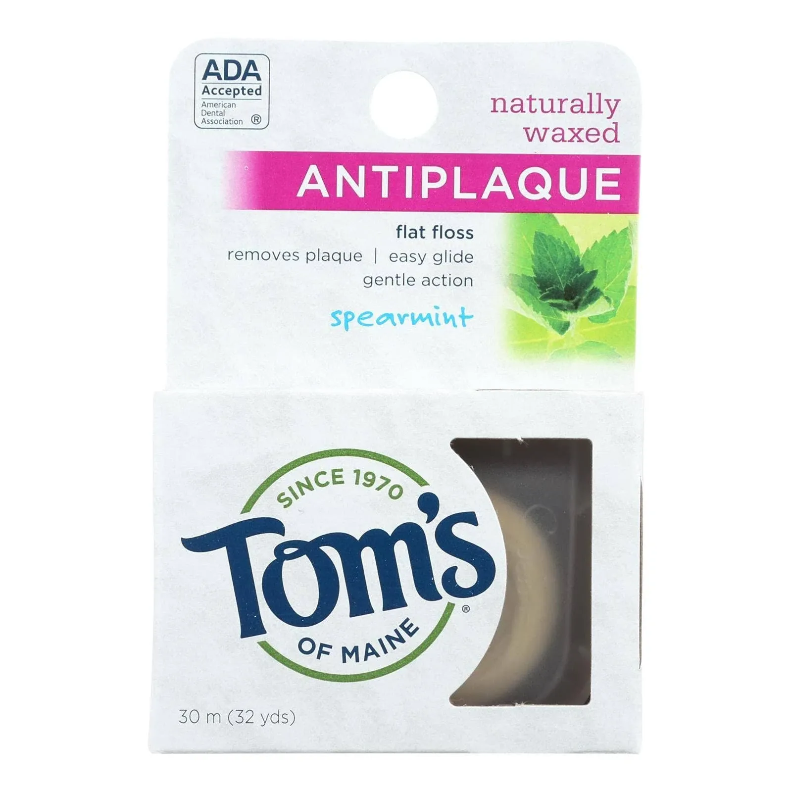 Toms Of Maine Naturally Waxed Antiplaque Flat Floss, Spearmint - 32 Yd