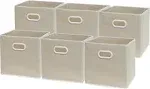 Simple Houseware Foldable Cube Storage Bin with Handle, 6 Pack, Beige