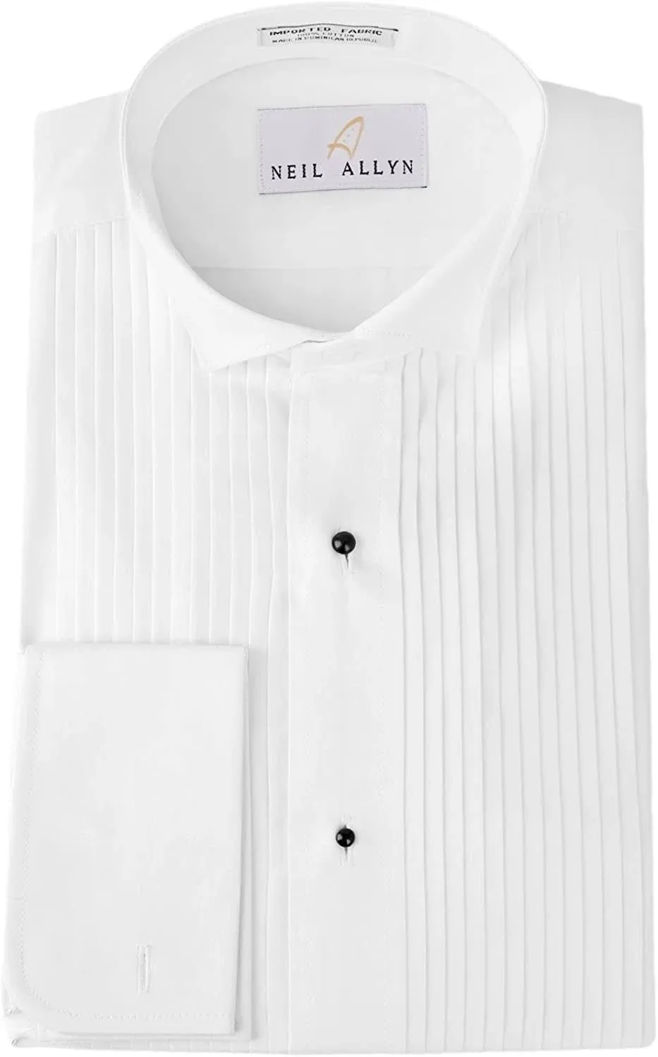 Neil Allyn Men's Black Wing Collar 1/4 inch Pleats Formal Tuxedo Shirt-2XL-34-35, Size: 2XL, Neck 18-18.5, Sleeve Length 34-35