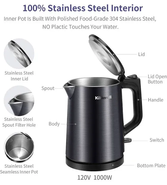 0.8L Small Electric Kettles Stainless Steel, Travel Mini Hot Water Boiler Heater, Double Wall Cool Touch Portable Teapot Heater, Auto Shut-Off & Boil-Dry Protection, 120V/800W, 2 Year Warranty