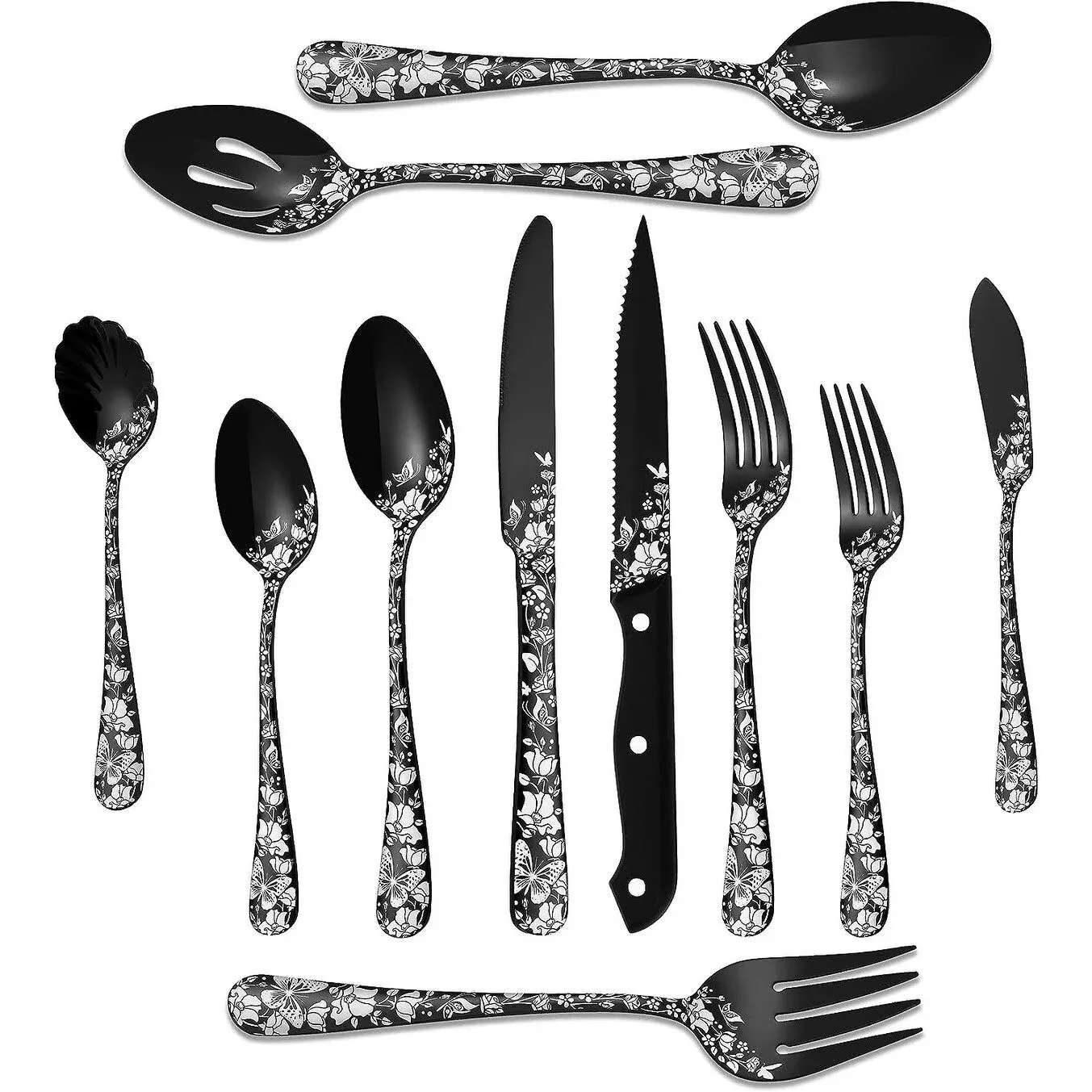 53-Piece Silverware Set with Serving Utensils, Set for 8 - Shiny Black