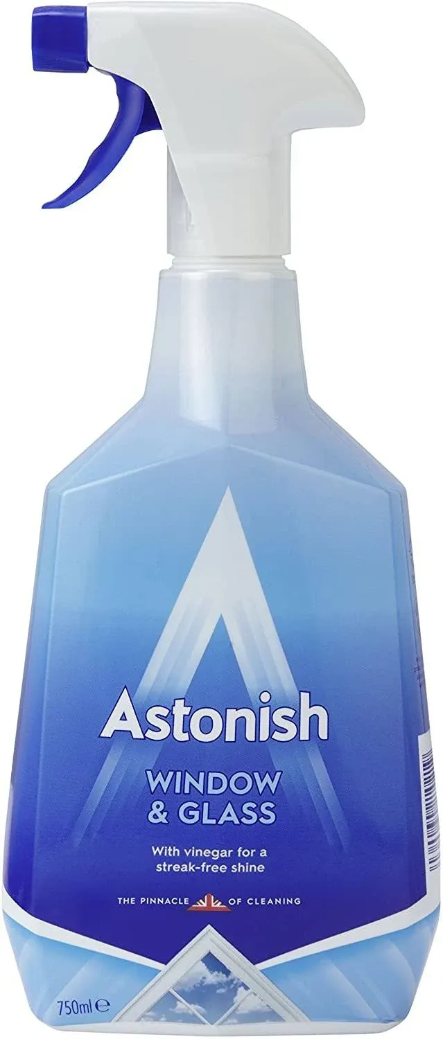 Astonish Streak Free Window & Glass Cleaner Spray Bottle With Vinegar For Deep Cleaning - Eucalyptus & Lemon Scented Home And Bathroom Cleaner - Vegan Cruelty Free Household Cleaning Supplies, 750ml