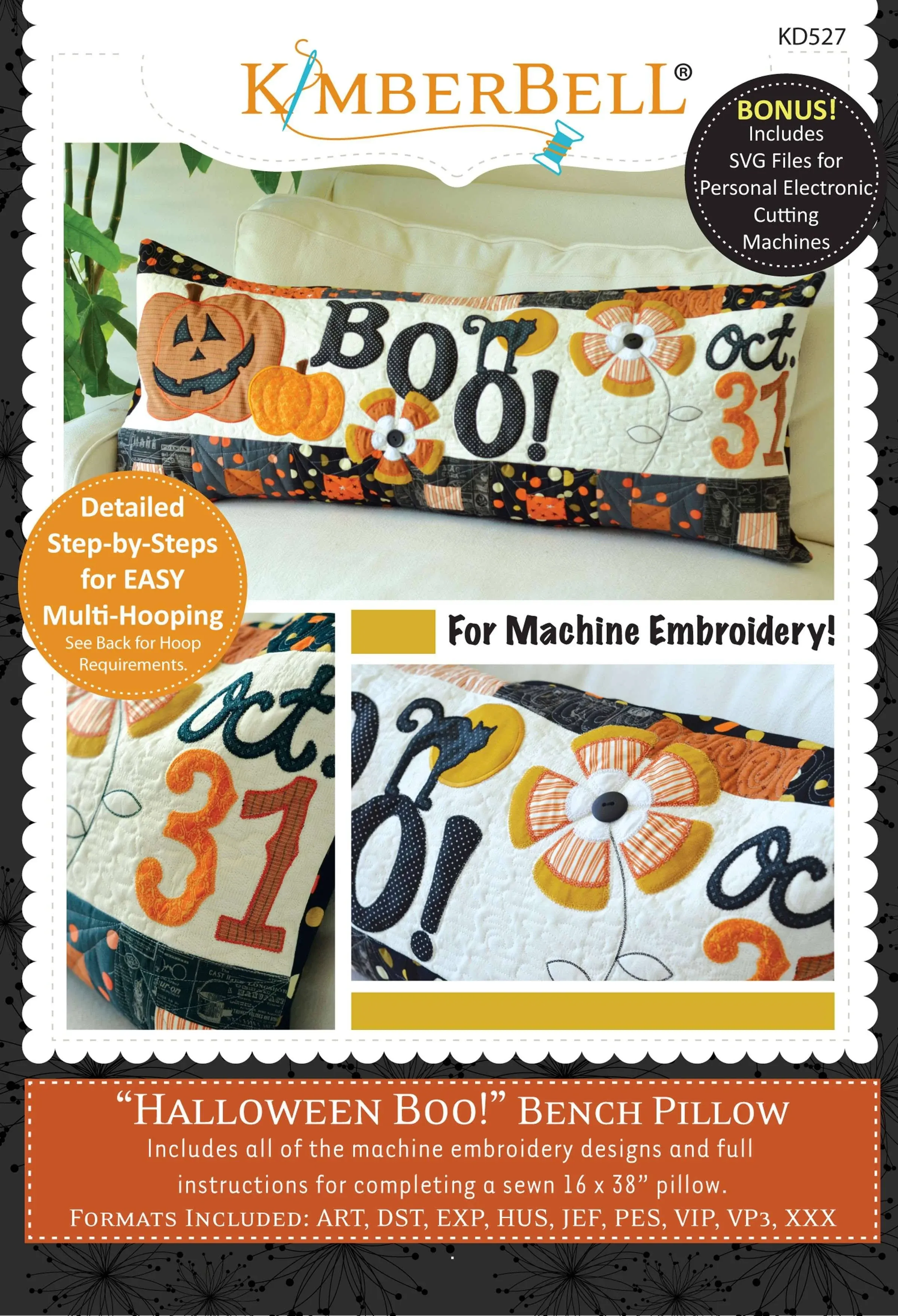 Kimberbell - Halloween Boo! Bench Pillow Machine Embroidery CD