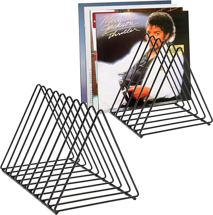 Skywin- Record Organizer, 2 Pack Vinyl Rack Storage, Triangle File Organizer for Desk, Vinyl Record Rank Holds Up To 60 Albums, Space Saving Magazine Holder (Black)