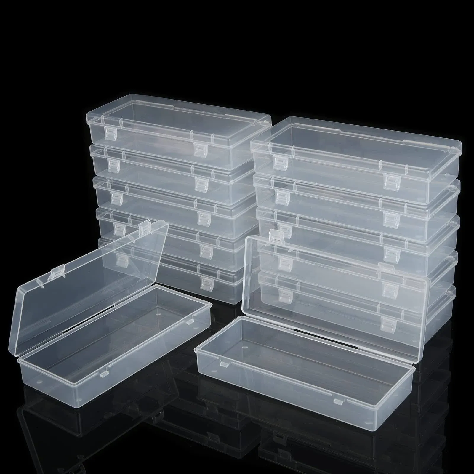 ZIQI 12 Pack Plastic Small Storage Containers Box, Clear Rectangular Case... 