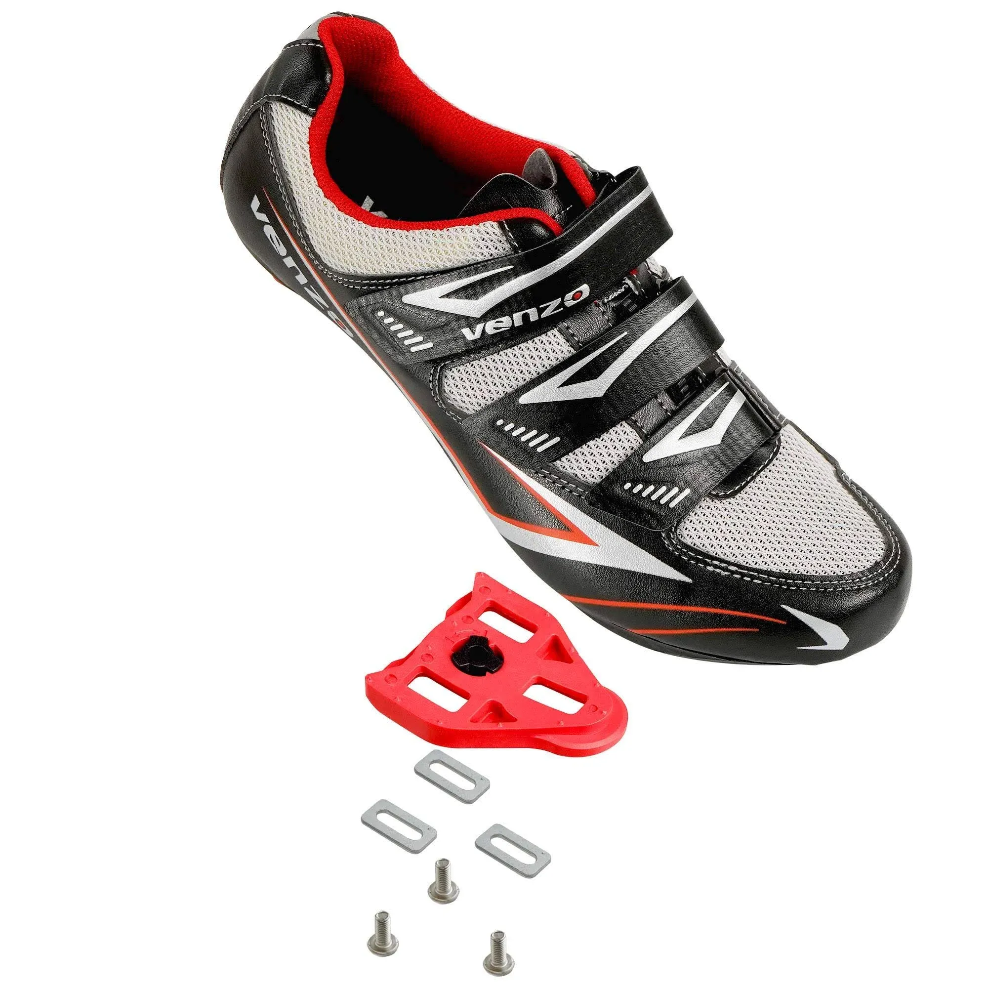 Venzo Bicycle Men's Road Cycling Riding Shoes - 3 Straps - Compatible with Look Delta & for Shimano SPD-SL - Perfect for Road Racing Bikes