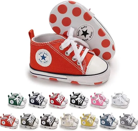 Meckior Baby Girls Boys Canvas Sneakers Soft Sole High-Top Ankle Infant First Walkers Crib Shoes