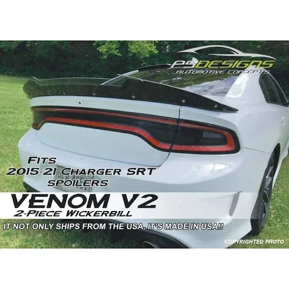 PSDesigns - Venom Series PSDesigns V2 Charger 2 Piece Wickerbill Spoiler 2015-2021 SRT Hellcat Scat Pack with RivNut Tool, Gloss Black