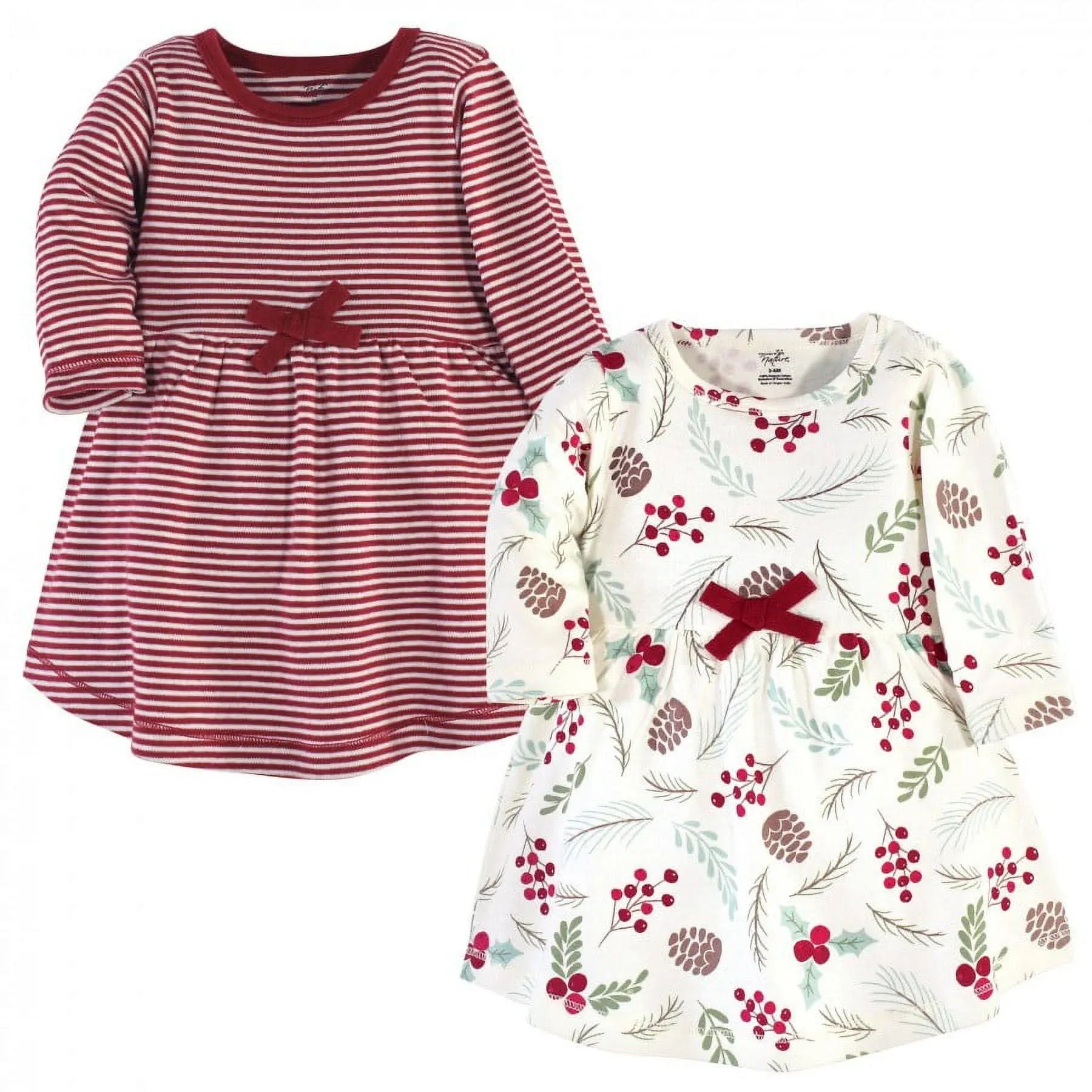 Touched by Nature Organic Cotton Dresses, Youth Holly Berry Long Sleeve 2-Pack