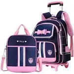 MITOWERMI Rolling Backpack for Girls Cute Trolley Bags Primary School Bookbags with Wheels Kids Carry-On Wheeled Backpack with Lunch Bag