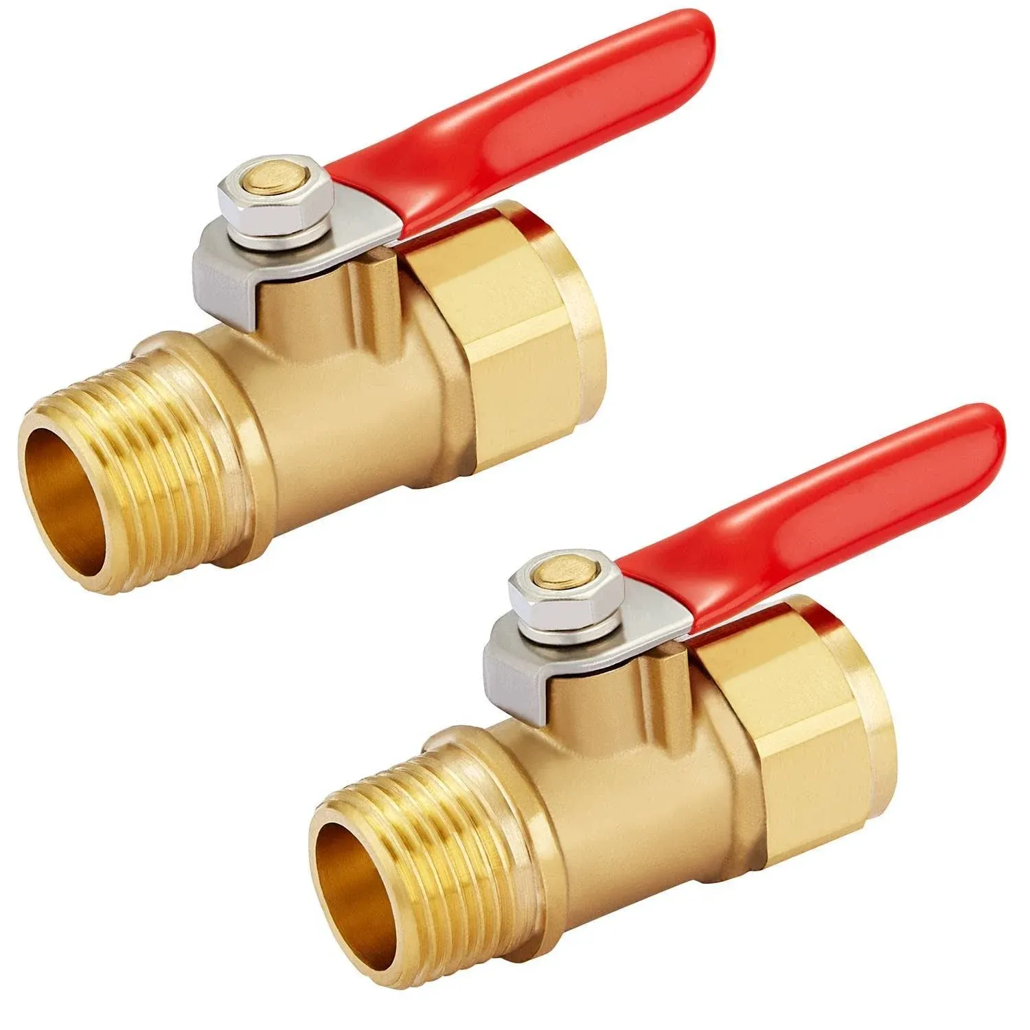 Heavy Duty Brass 2 PCS Inline Mini Ball Valve Shut Off Switch, 3/8&#034; NPT Male ...