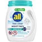 All with Stainlifters Detergent, Free Clear, Odor Relief, 4 in 1 Mighty Pacs - 56 pacs, 2.71 lb