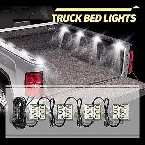 White LED Truck Pickup Bed Light Kit 8 PCS 48 LEDs Rock Lighting Kits IP68 Wa...