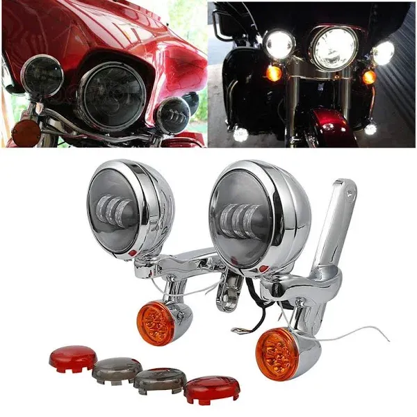 Green-L 4.5" Turn Signal LED Spotlight Fog Light Bracket Fit for Harley Touring ...