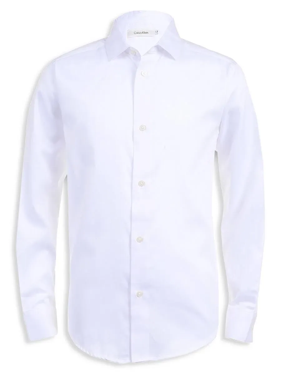 Calvin Klein Boys' Long Sleeve Sateen Dress Shirt, Style with Buttoned Cuffs ...