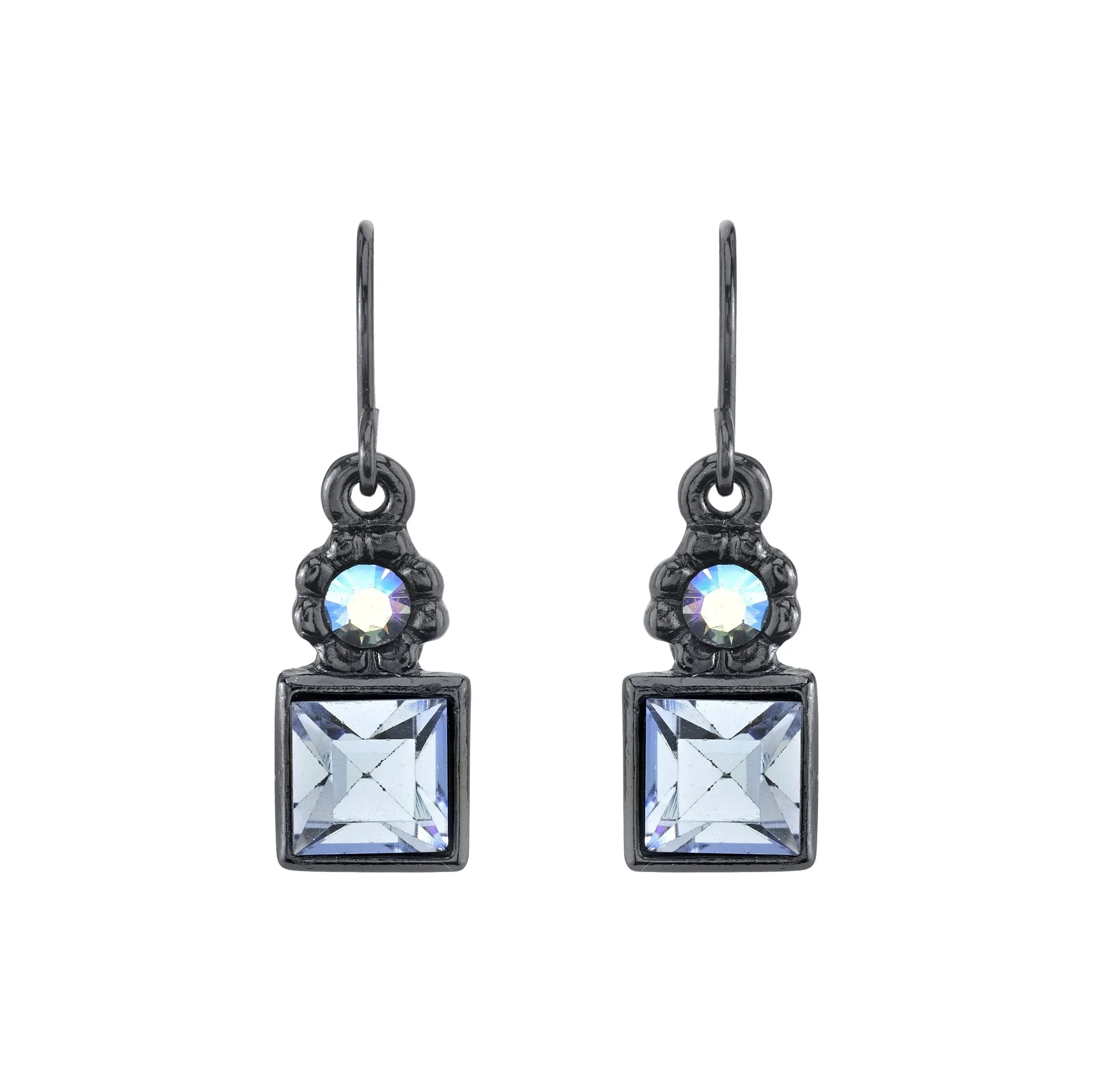 1928 Jewelry Round AB Crystal & Sapphire Blue Square Drop Earrings