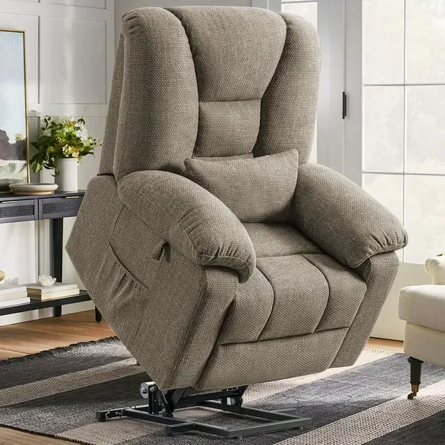 July’s Song Dual Motor Power Lift Recliner Chair with Massage, Heat, Lay Flat, for Elderly, Brown Linen