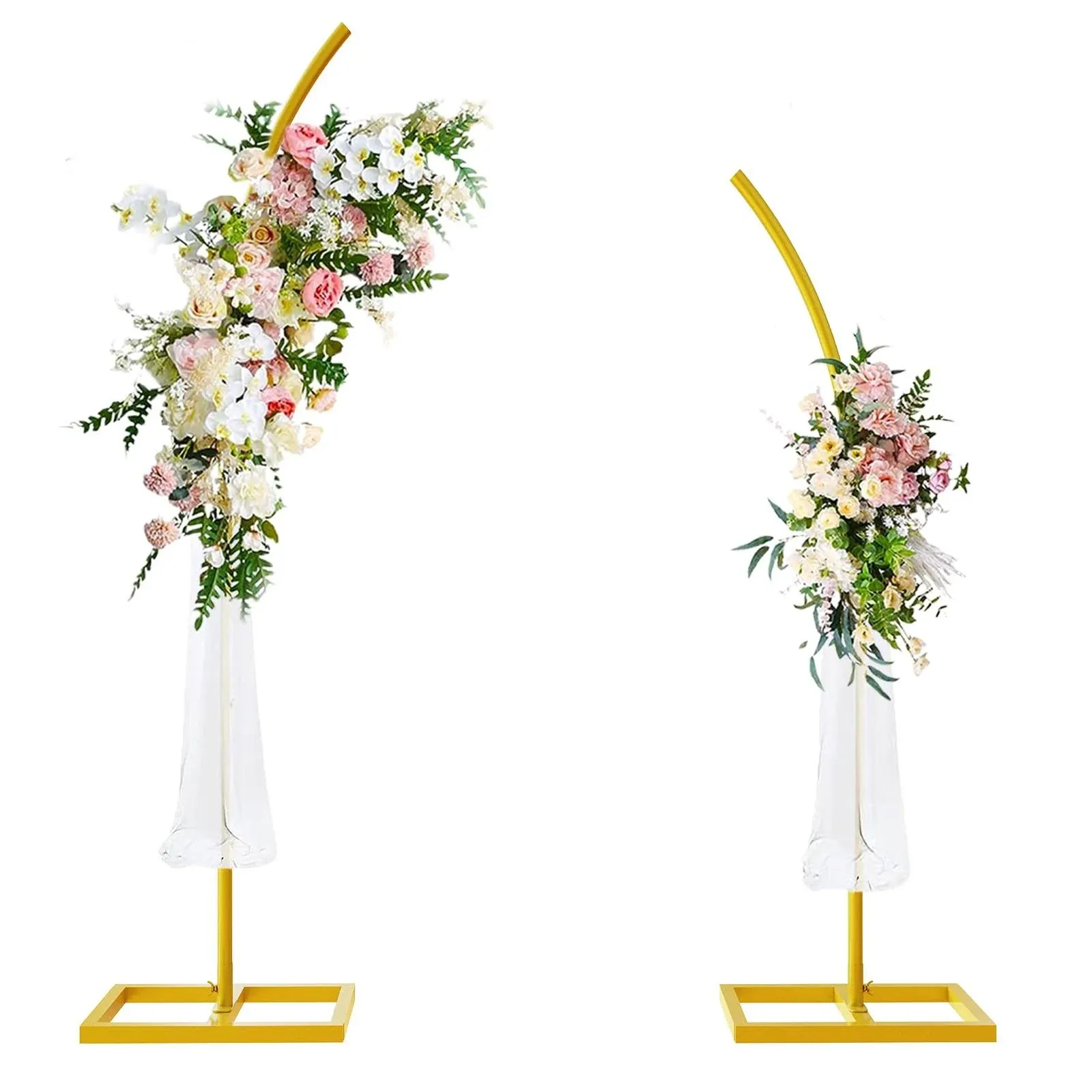 Metal Wedding Arch Stand,Set of 2 Gold Curved Top Arch Backdrop Stand Wedding Arches for Ceremony Birthday Anniversary Baby Shower Floral Stand Background Decoration (Gold,7.8FT & 6.7FT)