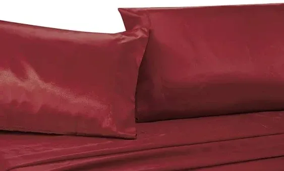 Mk Collection 4pc Soft Silky Satin Solid Color Deep Pocket Sheet Set (Burgundy, Full)