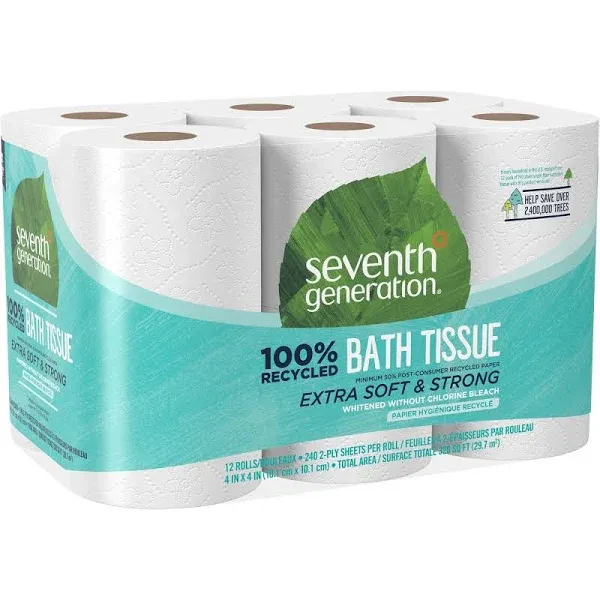 100% Recycled Bathroom Tissue, Septic Safe, 2-Ply, White, 240 Sheets/Roll, 12/Pack