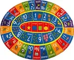 KC Cubs Multi Color Letter Print Power-Loomed ABC Alphabet, Numbers and Shapes Educational Learning & Fun Game Play Area Non Slip Boy & Girl Kids Oval Rug