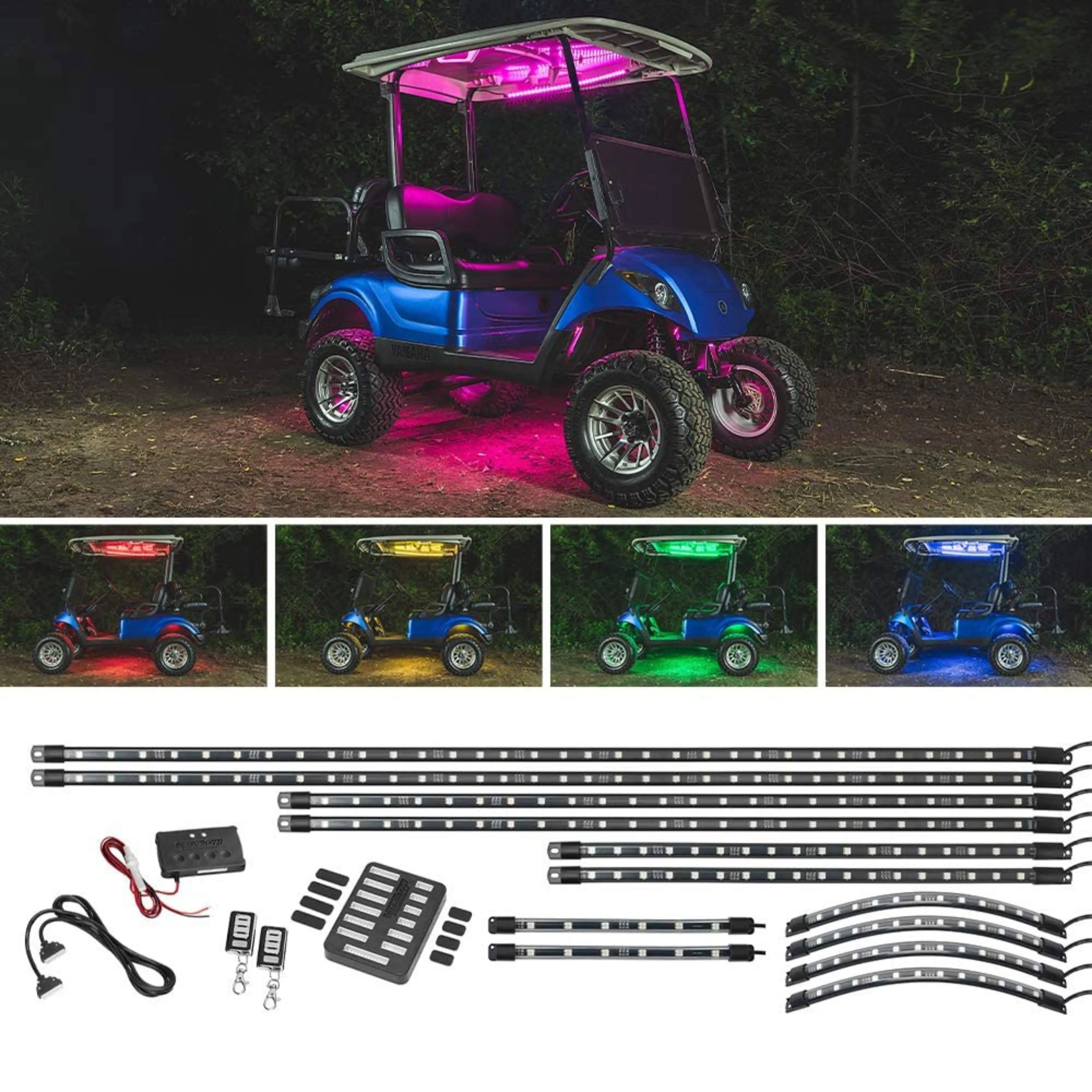 LEDGlow 12pc Million Color SMD LED Golf Cart Underbody Underglow Lighting Kit with Canopy. Wheel Well & Interior Lights