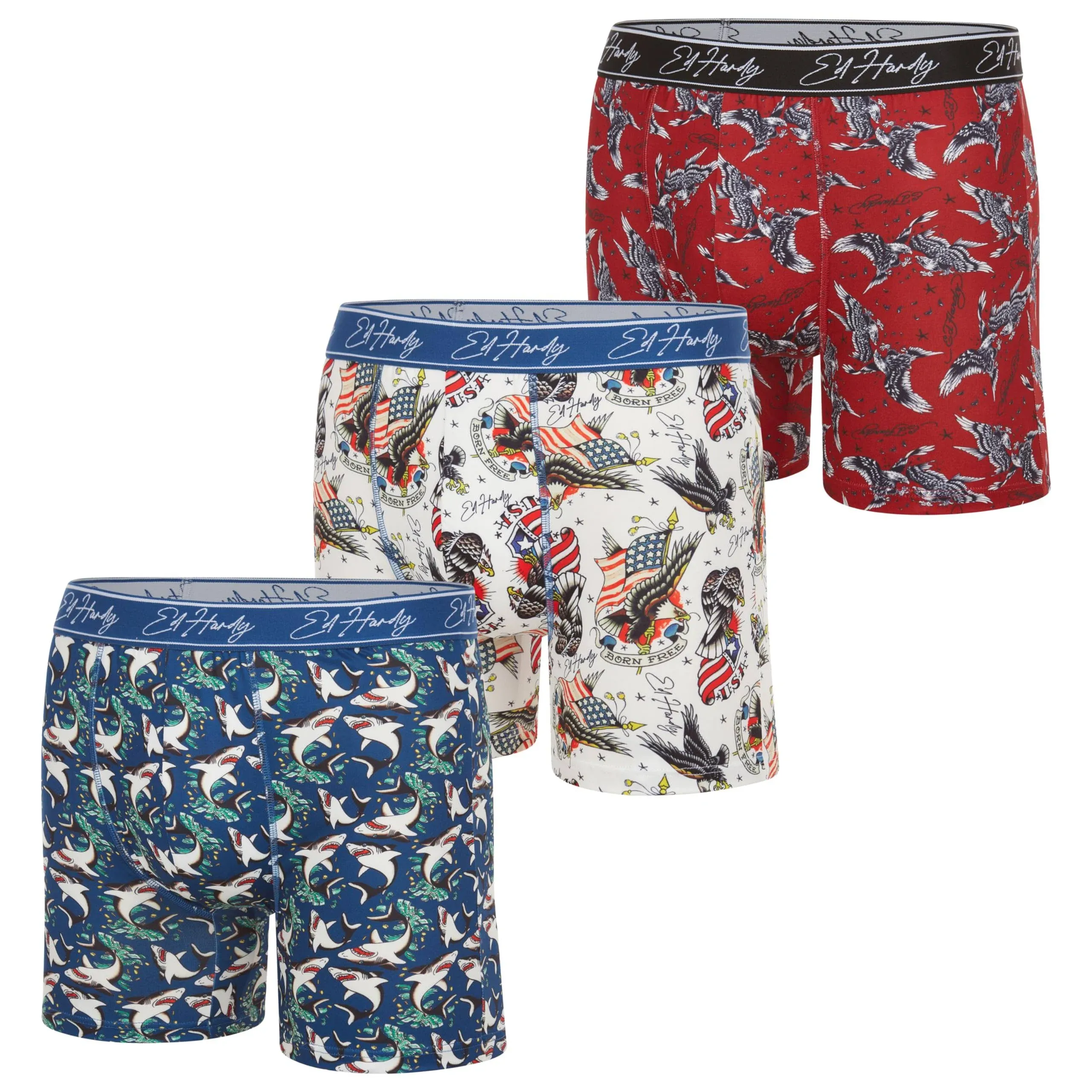 Ed Hardy Mens Cotton Stretch Underwear 3, 4 or 5 Pack All Day Comfortable Active Gym Boxer Briefs