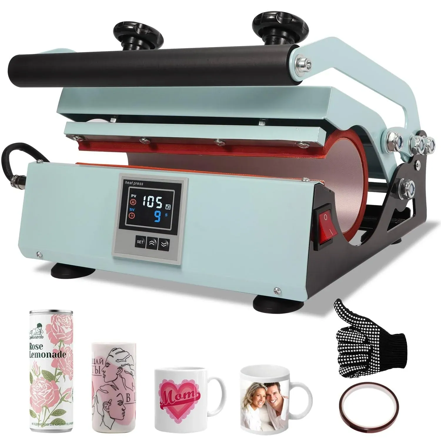 Tumbler Heat Press Machine, Sublimation Press for 20oz-30oz Tumbler, 11-16oz Heat Mug Press with Sublimation Paper Heat Tape &amp; Gloves for