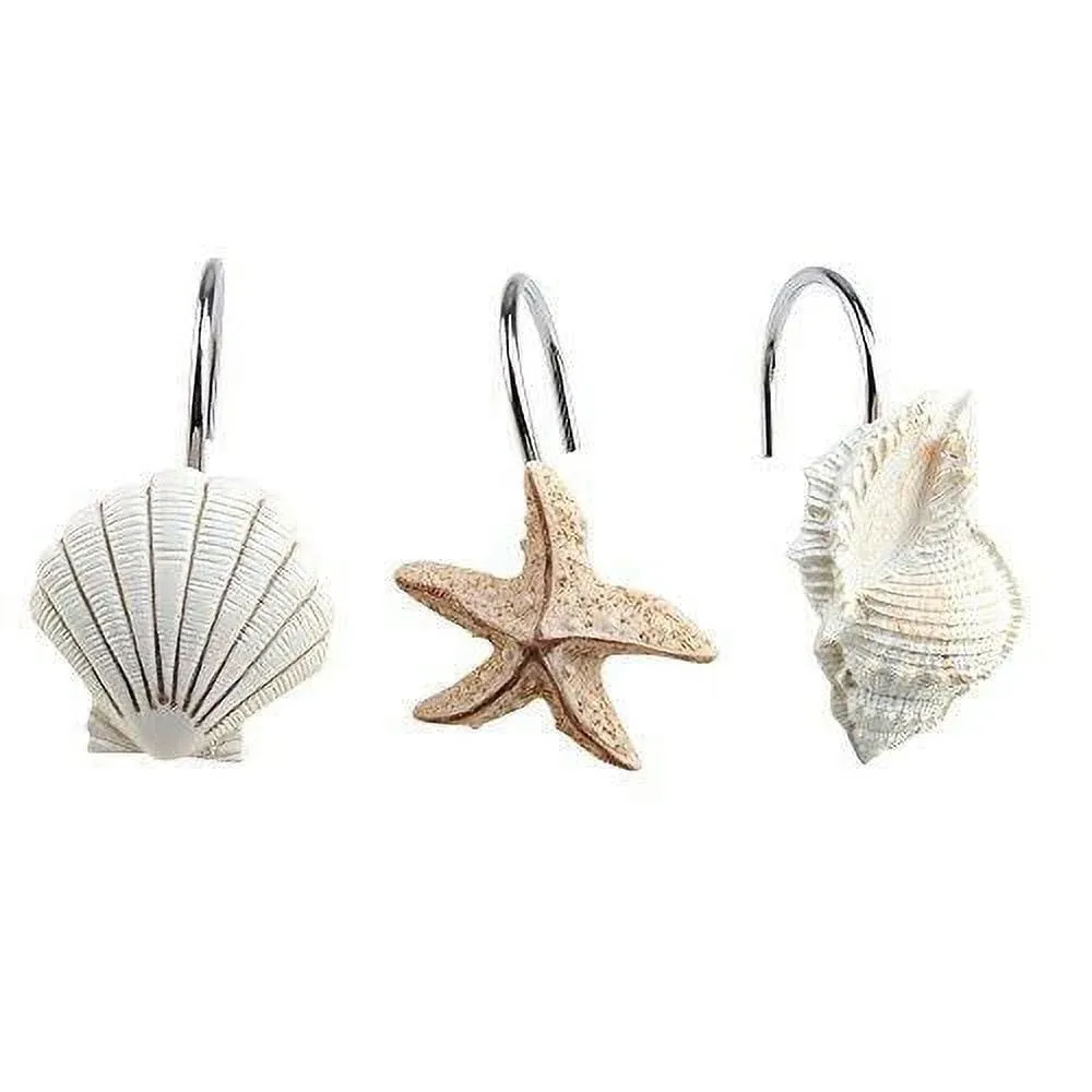 12Pcs Shower Curtain Hooks Bathroom Beach Starfish Sea Shell Decor Hooks NEW 