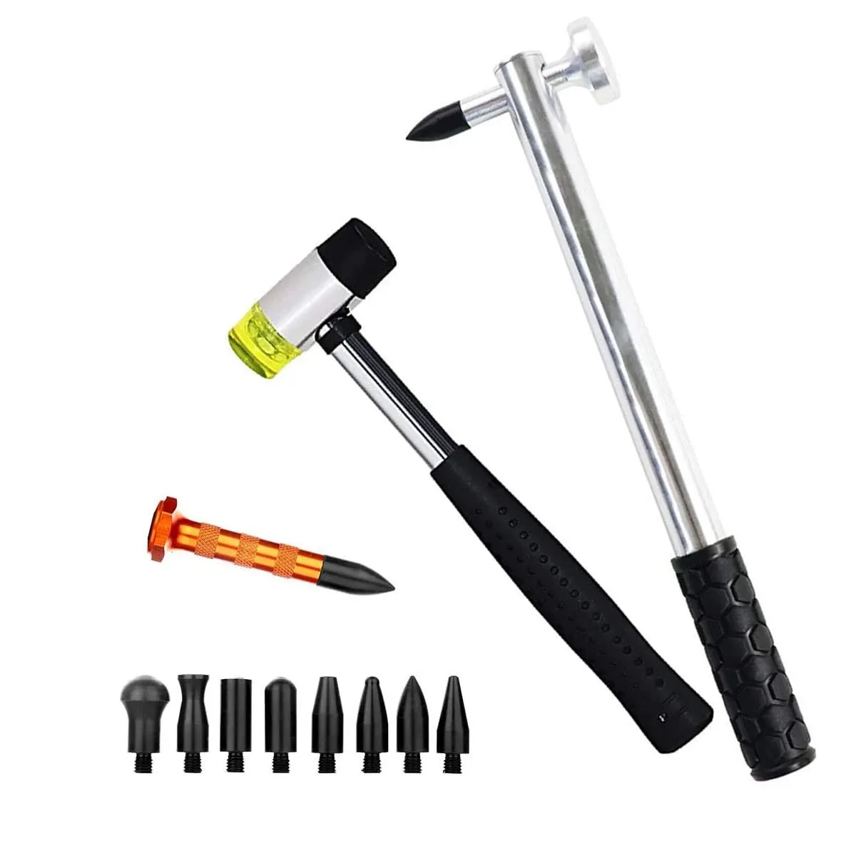 12pcs Paintless Dent Repair Tools Aluminum Dent Hammer Knock Down Head Tap Rubber Hammer Set for